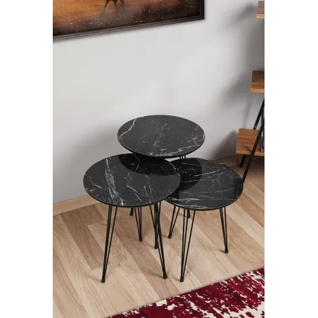 Set 3 masute cafea culoare gri si negru Zigon Sehpa  - 1