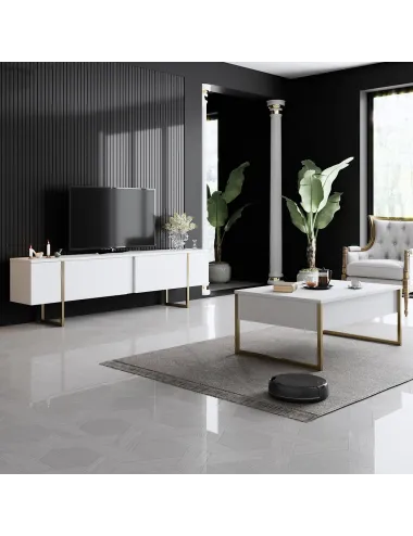 Comoda TV 180 X 30 X 50 Luxe - White, Gold - 2