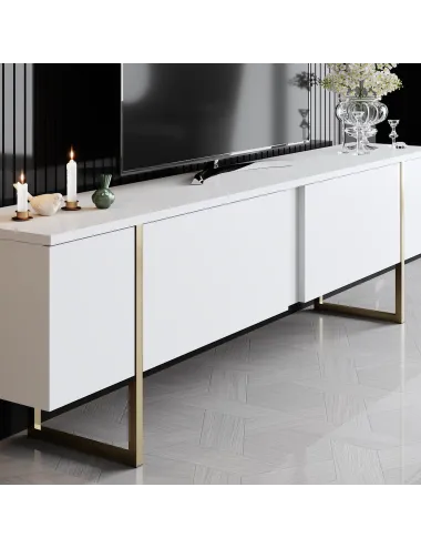 Comoda TV 180 X 30 X 50 Luxe - White, Gold  - 3