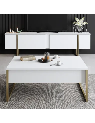 Comoda TV 180 X 30 X 50 Luxe - White, Gold  - 4