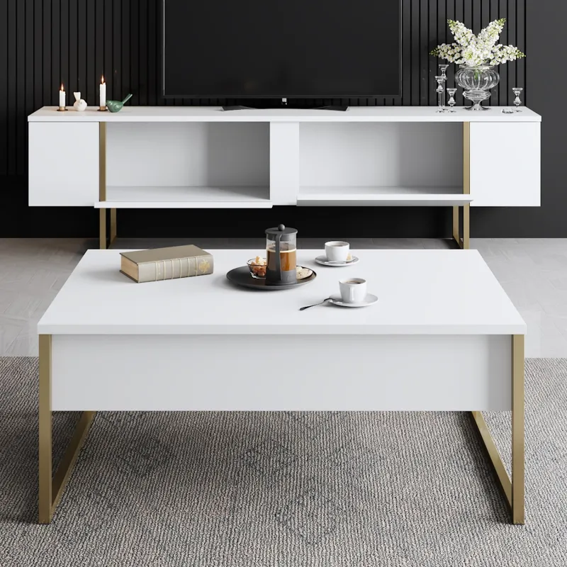 Comoda TV 180 X 30 X 50 Luxe - White, Gold  - 5