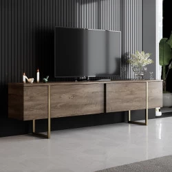 Comoda TV 180 X 30 X 50 Luxe - Walnut, Gold  - 1