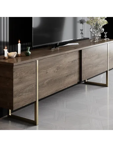Comoda TV 180 X 30 X 50 Luxe - Walnut, Gold  - 3
