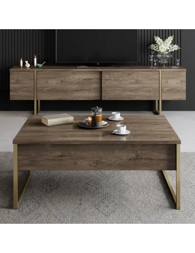Comoda TV 180 X 30 X 50 Luxe - Walnut, Gold  - 4