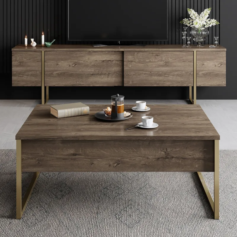 Comoda TV 180 X 30 X 50 Luxe - Walnut, Gold  - 4