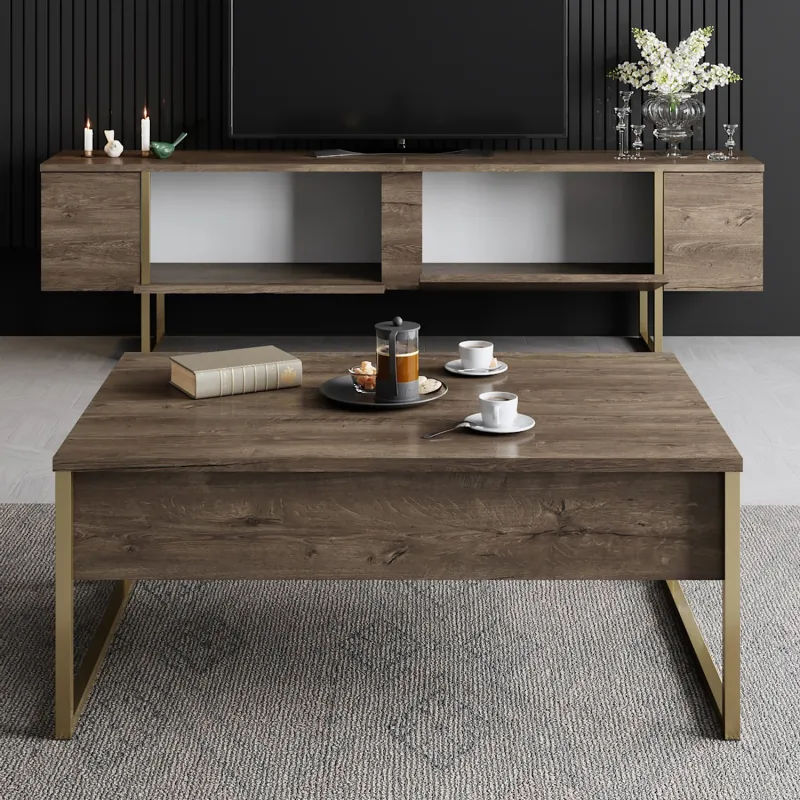 Comoda TV 180 X 30 X 50 Luxe - Walnut, Gold  - 5
