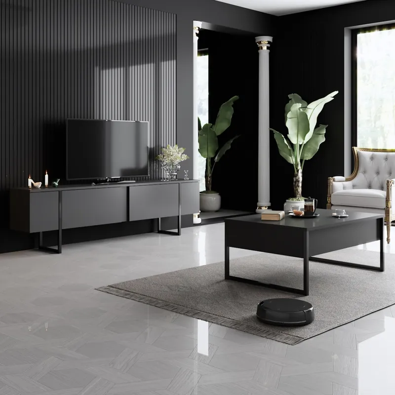 Comoda TV 180 X 30 X 50 Luxe - Anthracite, Black  - 2