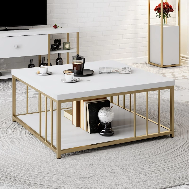 Masa Cafea 90 X 30 X 40 Zenn - White, Gold  - 1
