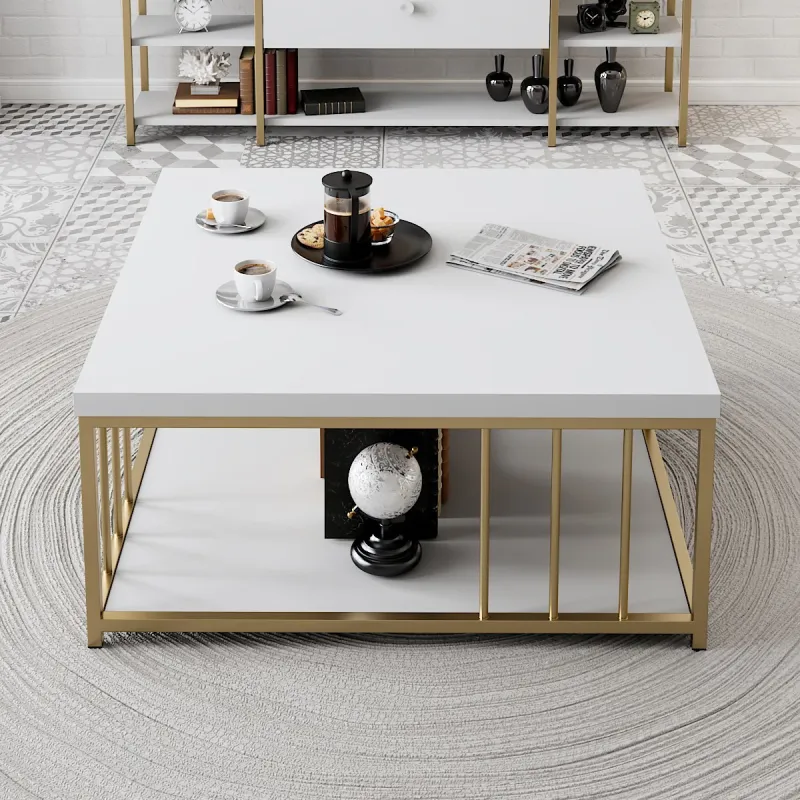 Masa Cafea 90 X 30 X 40 Zenn - White, Gold  - 2