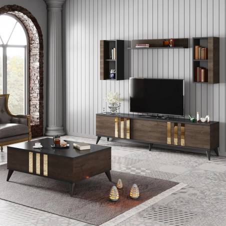 Set Mobilier Living 2 piese Gold Set - Anthracite, Walnut - 1