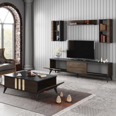 Set Mobilier Living 2 piese Gold Set - Anthracite, Walnut - 1