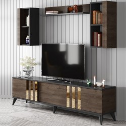 Set Mobilier Living 2 piese Gold Set - Anthracite, Walnut - 3