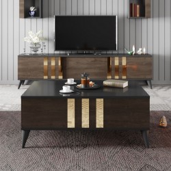 Set Mobilier Living 2 piese Gold Set - Anthracite, Walnut - 4