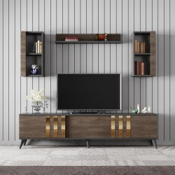 Set Mobilier Living 2 piese Gold Set - Anthracite, Walnut - 6