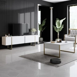 Set Mobilier Living 2 piese Luxe Set - White, Gold - 1