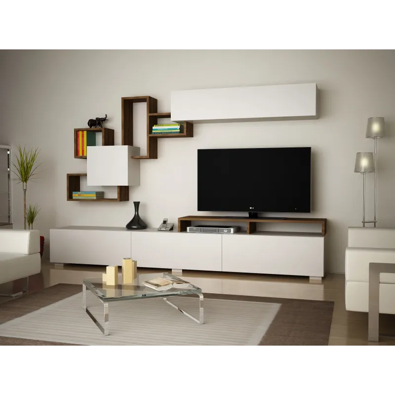 Mobila Living Comoda Rafturi si Dulapioare Elit - White, Walnut  - 1