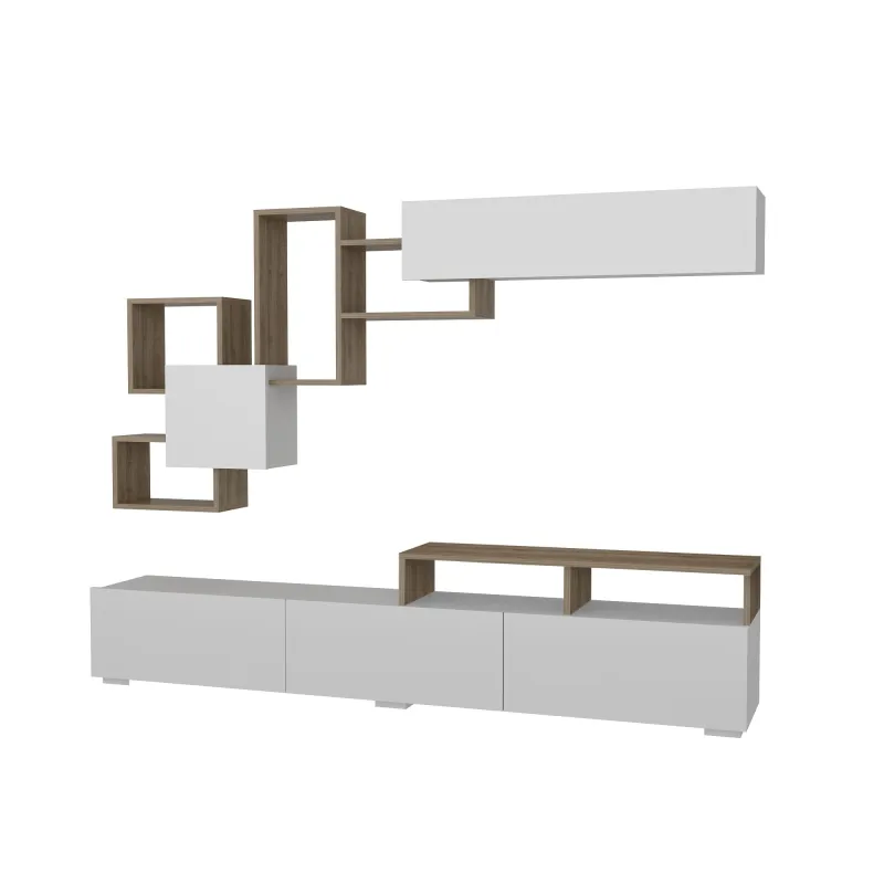 Mobila Living Comoda Rafturi si Dulapioare Elit - White, Walnut  - 5