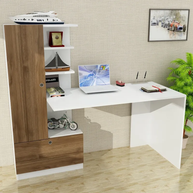 Birou cu Dulap Domingos - White, Walnut  - 1
