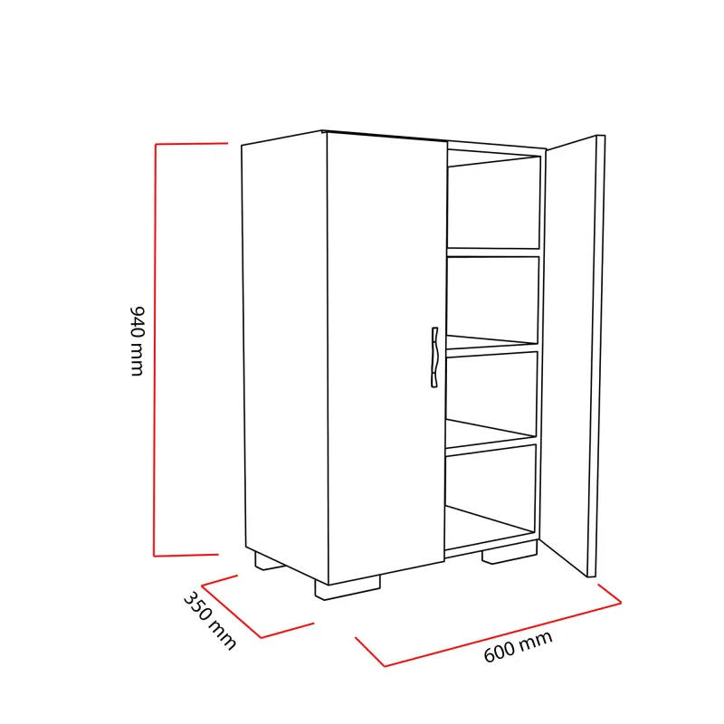 Dulap Hol cu rafturi Mada4 Ayak - White 60 X 94 X 35  - 3