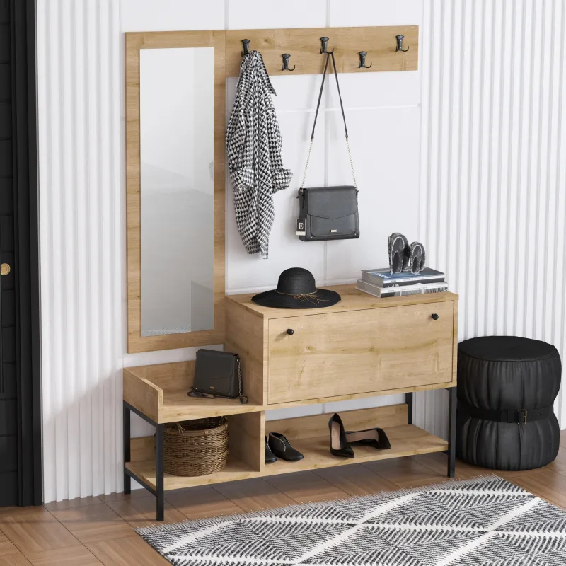 Cuier cu Dulapior si Oglinda Nonso - Sapphire Oak  - 2