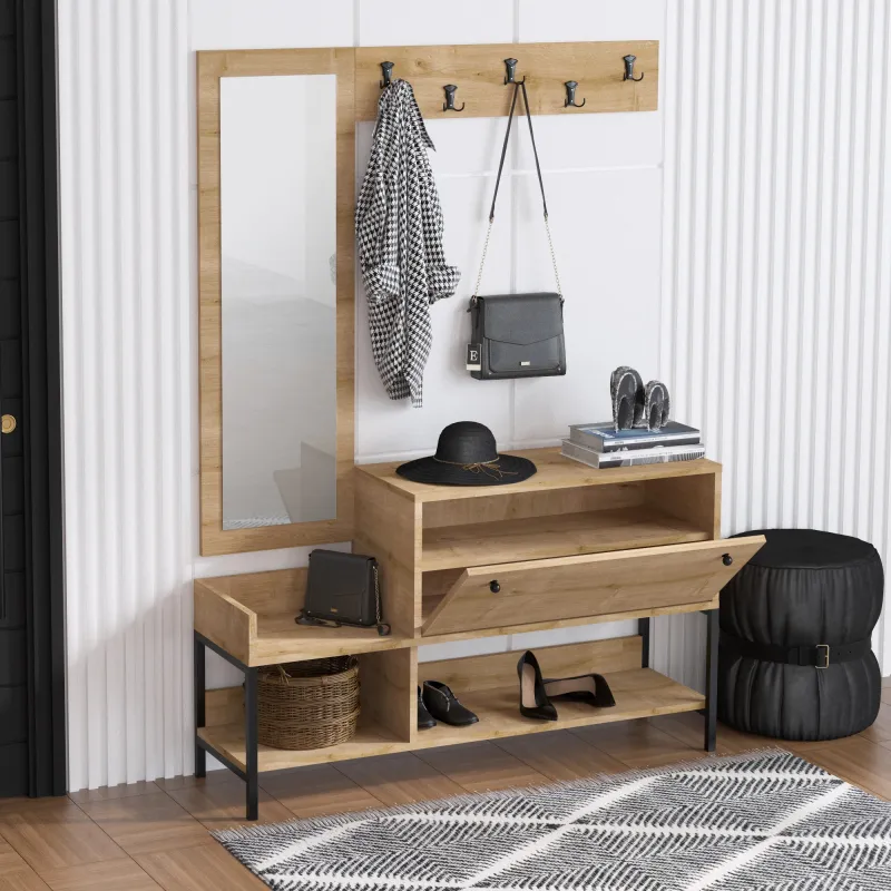 Cuier cu Dulapior si Oglinda Nonso - Sapphire Oak  - 3