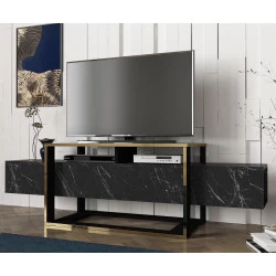 Comoda TV Bianco Negru cu Auriuiu 160 X 49.8 X 46.1 - 1