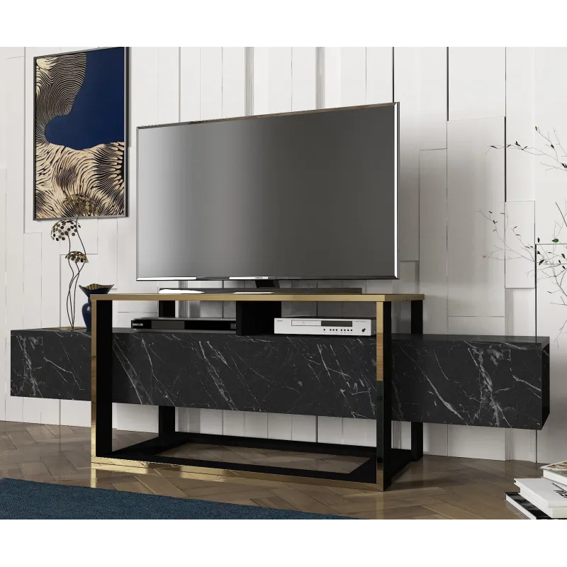 Comoda TV Bianco Negru cu Auriuiu 160 X 49.8 X 46.1  - 1