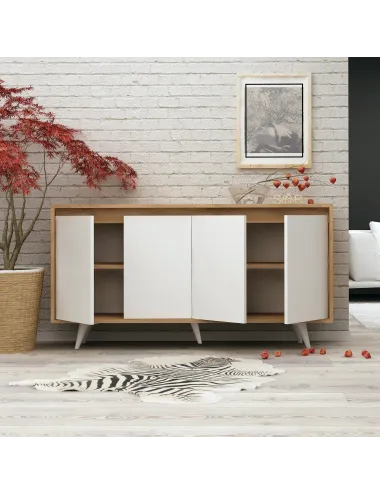 Dulap Tip Consola Shans Culoare Stejar cu Alb 140 X 86 X 40 - 2