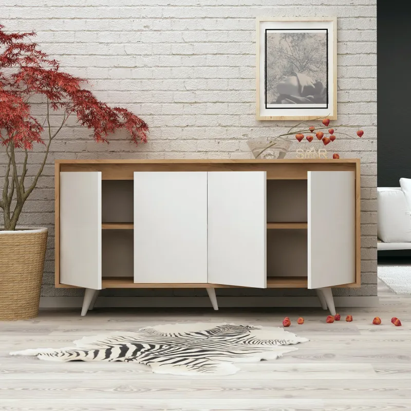 Dulap Tip Consola Shans Culoare Stejar cu Alb 140 X 86 X 40  - 2