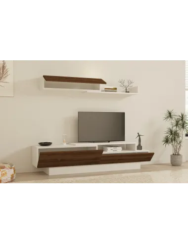 Set Mobilier Living Comoda si Polita Elda - White, Walnut - 2