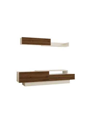 Set Mobilier Living Comoda si Polita Elda - White, Walnut  - 5