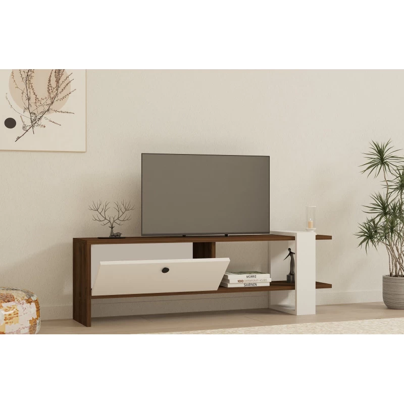 Comoda TV Gaye - Walnut, White 120 X 36.8 X 25  - 2
