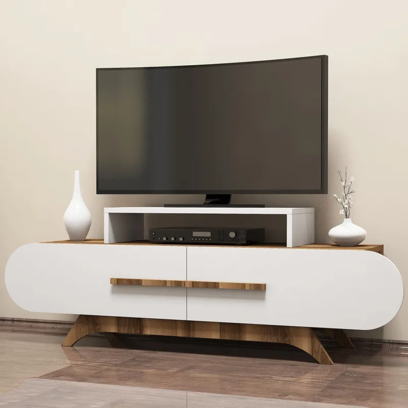 Comoda TV cu Spatiu Pentru Receiver Rose - Walnut, White 145 X 49.8 X 36.8  - 2