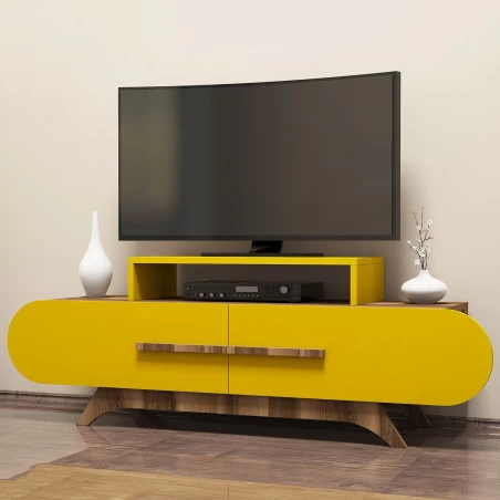 Comoda TV cu Spatiu Receiver Rose - Walnut, Yellow 145 X 49.8 X 36.8 - 1