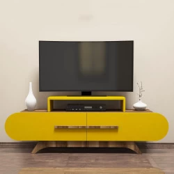 Comoda TV cu Spatiu Receiver Rose - Walnut, Yellow 145 X 49.8 X 36.8 - 2