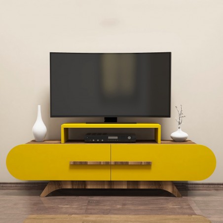 Comoda TV cu Spatiu Receiver Rose - Walnut, Yellow 145 X 49.8 X 36.8 - 1