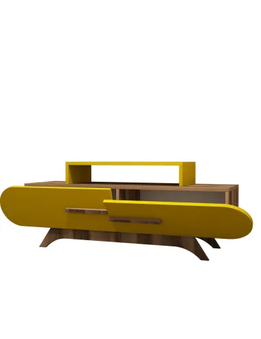 Comoda TV cu Spatiu Receiver Rose - Walnut, Yellow 145 X 49.8 X 36.8  - 3