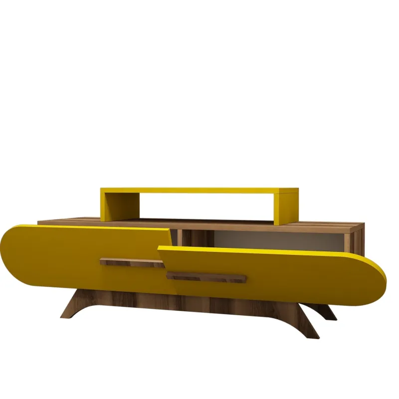 Comoda TV cu Spatiu Receiver Rose - Walnut, Yellow 145 X 49.8 X 36.8  - 3