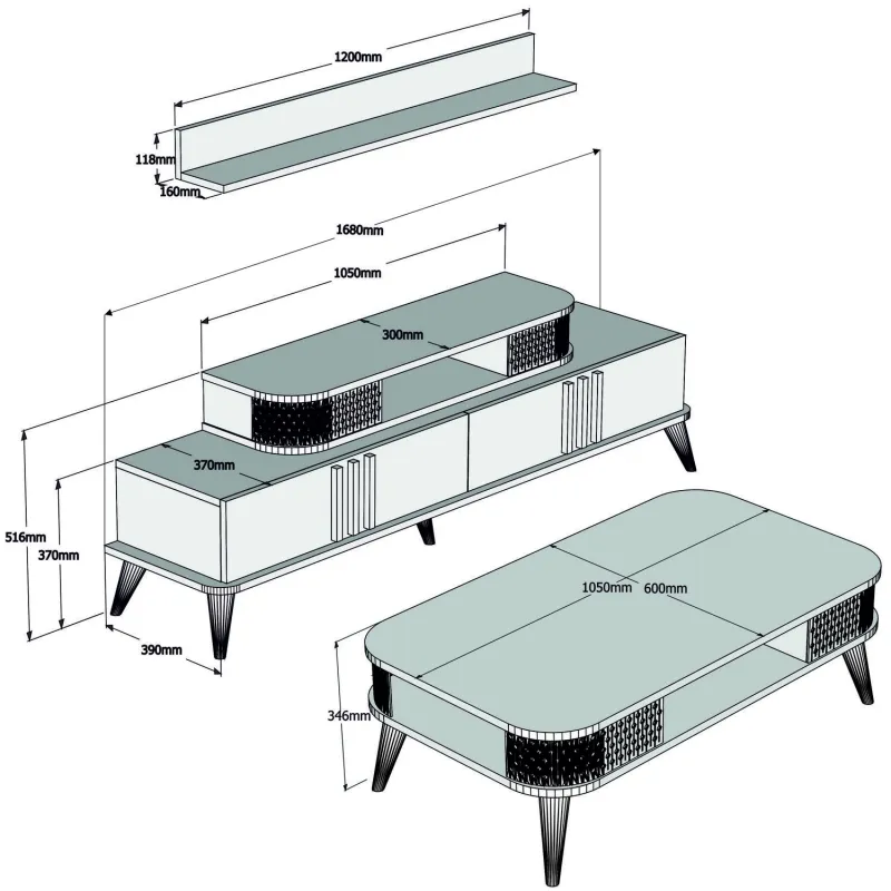 Set Mobilier Eylul - Oak 3 piese  - 5
