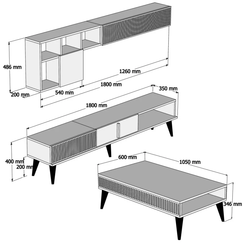 Set Mobilier Living Milan - Walnut, White Marble 3 bucati  - 5