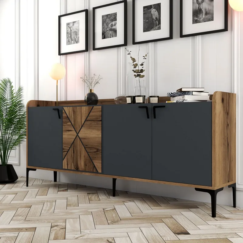Dulap Tip Consola Venedik - Walnut, Anthracite 180 X 78 X 35  - 2