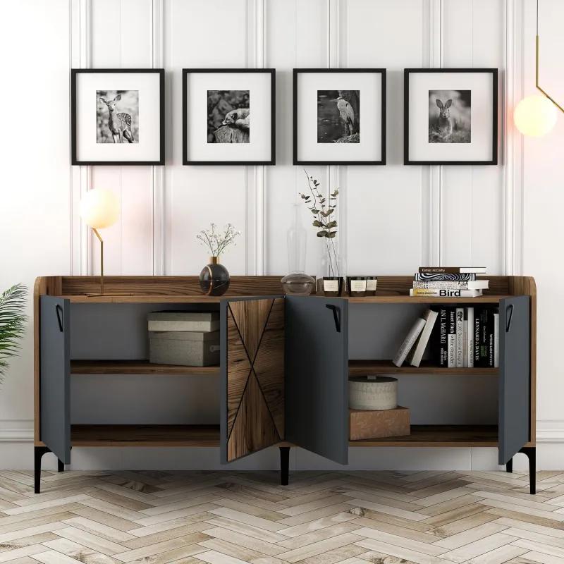 Dulap Tip Consola Venedik - Walnut, Anthracite 180 X 78 X 35  - 3
