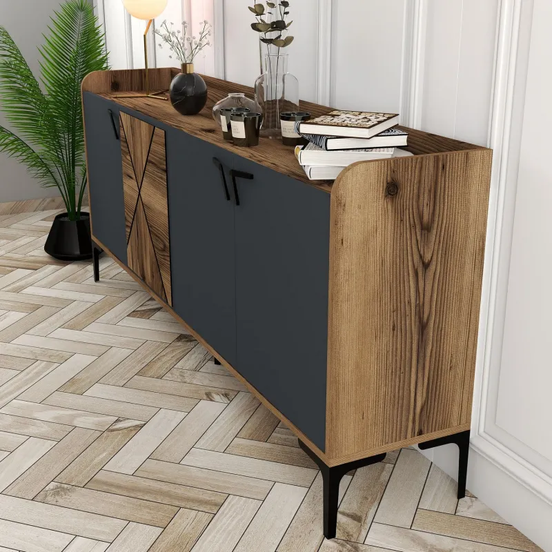 Dulap Tip Consola Venedik - Walnut, Anthracite 180 X 78 X 35  - 4