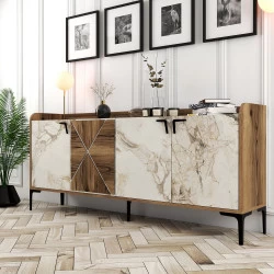 Dulap Tip Consola Venedik - Walnut, White Marble 180 X 78 X 35 - 2