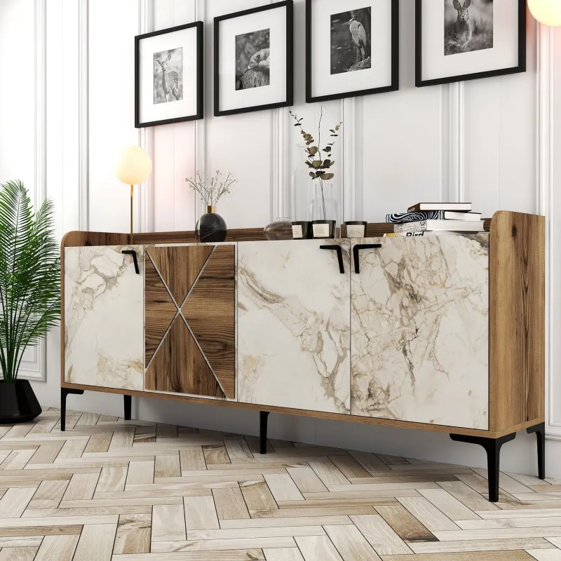 Dulap Tip Consola Venedik - Walnut, White Marble 180 X 78 X 35  - 2