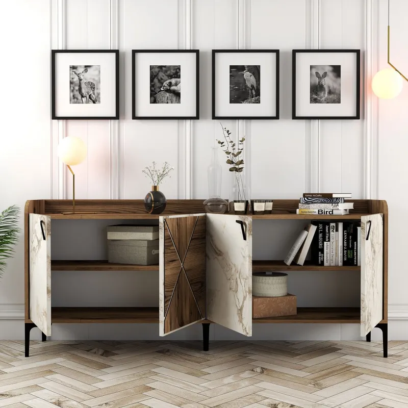 Dulap Tip Consola Venedik - Walnut, White Marble 180 X 78 X 35  - 3