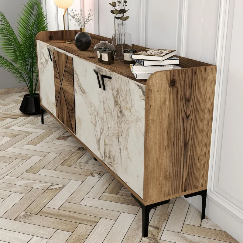Dulap Tip Consola Venedik - Walnut, White Marble 180 X 78 X 35  - 4
