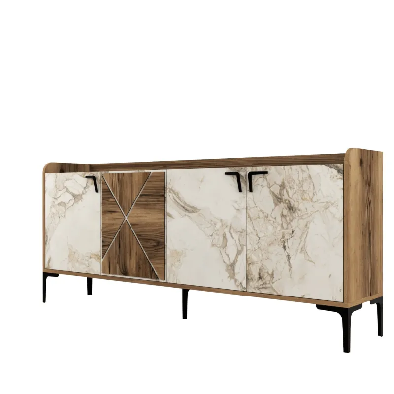 Dulap Tip Consola Venedik - Walnut, White Marble 180 X 78 X 35  - 6