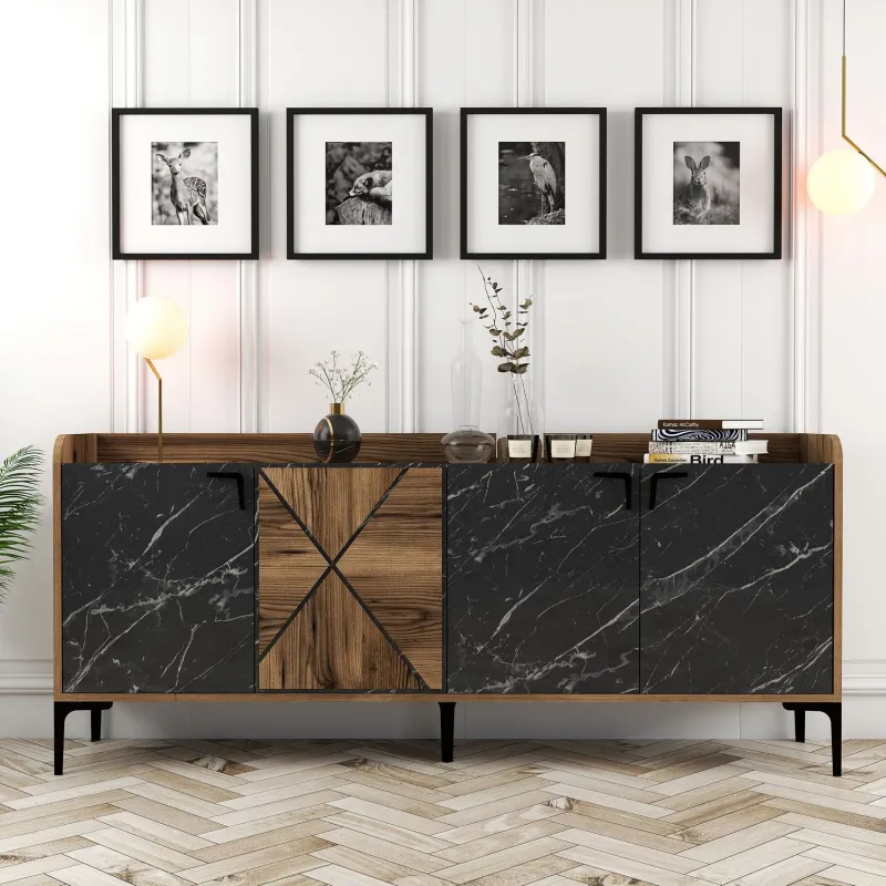 Dulap Tip Consola Venedik - Walnut, Black Marble 180 X 78 X 35  - 1
