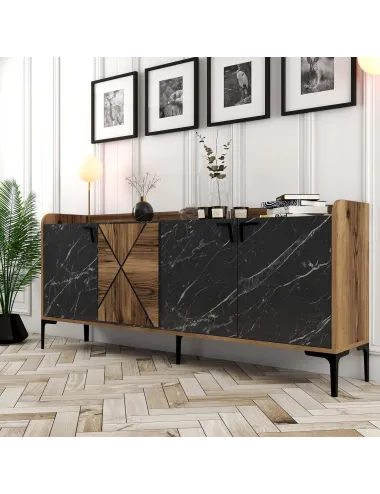 Dulap Tip Consola Venedik - Walnut, Black Marble 180 X 78 X 35 - 2
